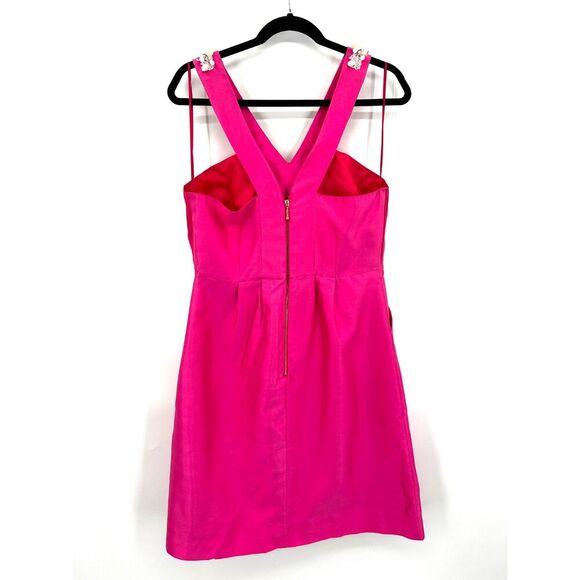 KATE SPADE Pink White Seashell Bead V-Neck Pleated Barbiecore Mini Dress Size 10 - Picture 4 of 11